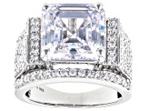 White Cubic Zirconia Rhodium Over Sterling Silver Asscher Cut Holiday Ring 15.14ctw