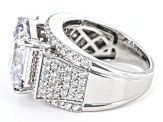 White Cubic Zirconia Rhodium Over Sterling Silver Asscher Cut Holiday Ring 15.14ctw