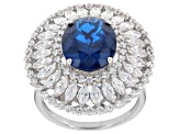 Lab Created Blue Spinel And White Cubic Zirconia Rhodium Over Sterling Silver Ring 9.52ctw