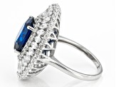 Lab Created Blue Spinel And White Cubic Zirconia Rhodium Over Sterling Silver Ring 9.52ctw