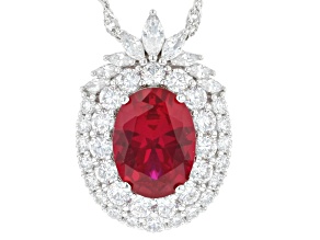 Lab Created Ruby And White Cubic Zirconia Rhodium Over Sterling Silver Pendant With Chain 6.77ctw