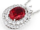 Lab Created Ruby And White Cubic Zirconia Rhodium Over Sterling Silver Pendant With Chain 6.77ctw