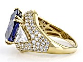 Blue and White Cubic Zirconia 18k Yellow Gold Over Sterling Silver Ring 12.79ctw