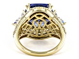 Blue and White Cubic Zirconia 18k Yellow Gold Over Sterling Silver Ring 12.79ctw