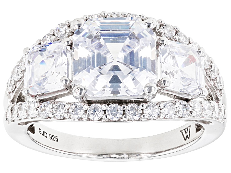 White Cubic Zirconia Rhodium Over Sterling Silver Asscher Cut Ring 6.81ctw