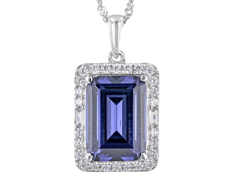 Blue And White Cubic Zirconia Rhodium Over Sterling Silver Pendant With Chain 10.50ctw
