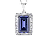 Blue And White Cubic Zirconia Rhodium Over Sterling Silver Pendant With Chain 10.50ctw