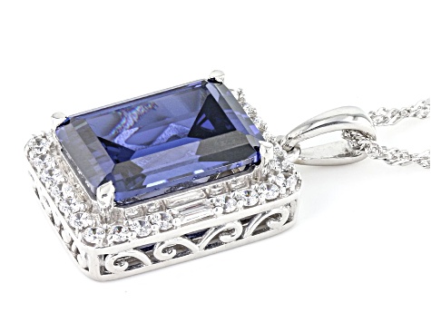 Blue And White Cubic Zirconia Rhodium Over Sterling Silver Pendant With Chain 10.50ctw