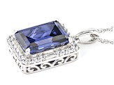 Blue And White Cubic Zirconia Rhodium Over Sterling Silver Pendant With Chain 10.50ctw