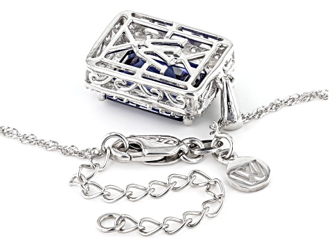 Blue And White Cubic Zirconia Rhodium Over Sterling Silver Pendant With Chain 10.50ctw