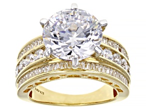 White Cubic Zirconia 18K Yellow Gold Over Sterling Silver Love Cut 9th Anniversary Ring 10.70ctw