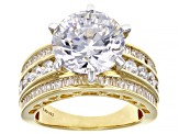 White Cubic Zirconia 18K Yellow Gold Over Sterling Silver Love Cut 9th Anniversary Ring 10.70ctw