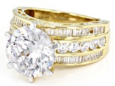 White Cubic Zirconia 18K Yellow Gold Over Sterling Silver Love Cut 9th Anniversary Ring 10.70ctw