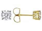 White Cubic Zirconia 18K Yellow Gold Over Sterling Silver Love Cut 9th Anniversary Earrings 3.00ctw