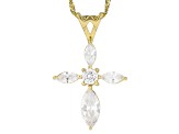 White Cubic Zirconia 18K Yellow Gold Over Sterling Silver Cross Pendant With Chain 3.00ctw