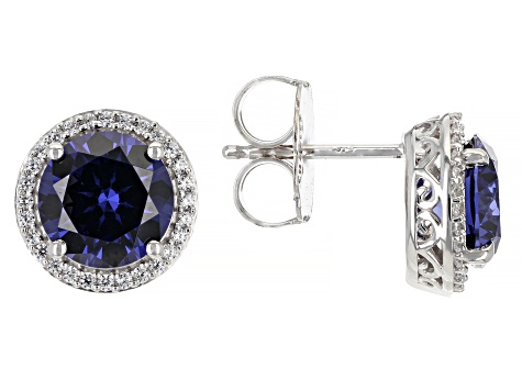 Blue And White Cubic Zirconia Rhodium Over Sterling Silver Studs 6.72ctw