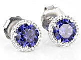 Blue And White Cubic Zirconia Rhodium Over Sterling Silver Studs 6.72ctw