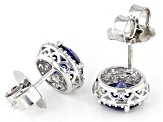 Blue And White Cubic Zirconia Rhodium Over Sterling Silver Studs 6.72ctw