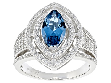 Picture of Blue Lab Created Spinel and White Cubic Zirconia Rhodium Over Silver Ring 4.50ctw