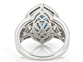 Blue Lab Created Spinel and White Cubic Zirconia Rhodium Over Silver Ring 4.50ctw