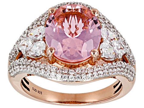 Morganite Simulant And White Cubic Zirconia 18k Rose Gold Over Sterling Silver Ring 6.17ctw