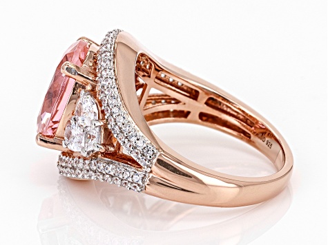 Morganite Simulant And White Cubic Zirconia 18k Rose Gold Over Sterling Silver Ring 6.17ctw