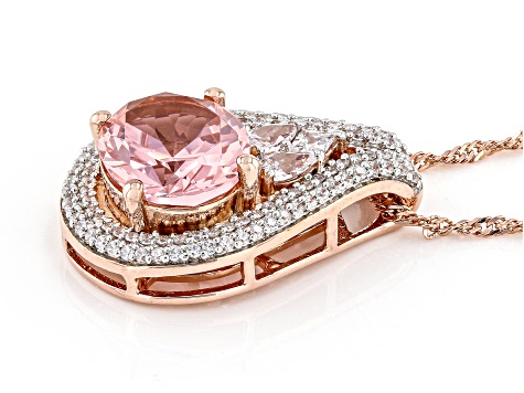 Morganite Simulant & White Cubic Zirconia 18k Rose Gold Over Silver Pendant with Chain 5.70ctw