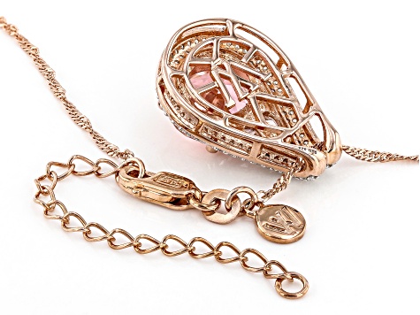 Morganite Simulant & White Cubic Zirconia 18k Rose Gold Over Silver Pendant with Chain 5.70ctw