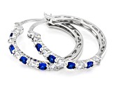 Blue Lab Created Spinel and White Cubic Zirconia Rhodium Over Silver Hoops 2.70ctw