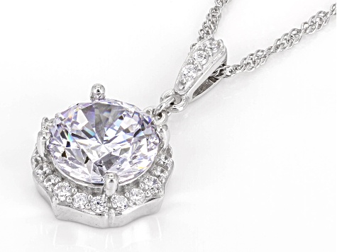 White Cubic Zirconia Rhodium Over Sterling Silver Pendant 6.57ctw