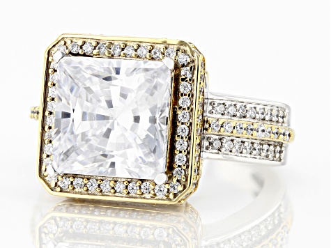 White Cubic Zirconia Rhodium And 18k Yellow Gold Over Silver Scintillant Cut® Holiday Ring 8.56ctw