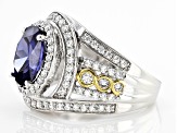 Blue And White Cubic Zirconia Rhodium Over Silver Ring 6.10ctw