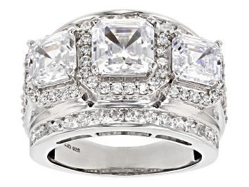 Picture of White Cubic Zirconia Rhodium Over Silver Asscher Cut Anniversary Ring 7.35ctw