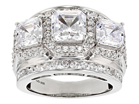 White Cubic Zirconia Rhodium Over Silver Asscher Cut Anniversary Ring 7 ...