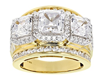 Picture of White Cubic Zirconia 18k Yellow Gold Over Silver Asscher Cut Anniversary Ring 7.35ctw