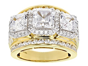 White Cubic Zirconia 18k Yellow Gold Over Silver Asscher Cut Anniversary Ring 7.35ctw