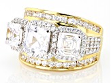 White Cubic Zirconia 18k Yellow Gold Over Silver Asscher Cut Anniversary Ring 7.35ctw