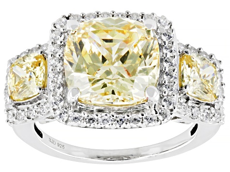 Yellow And White Cubic Zirconia Rhodium Over Sterling Silver Ring 9.14ctw