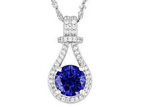 Blue And White Cubic Zirconia Rhodium Over Silver Pendant 3.51ctw