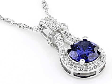 Blue And White Cubic Zirconia Rhodium Over Silver Pendant 3.51ctw