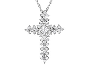 White Cubic Zirconia Rhodium Over Sterling Silver Cross Pendant 2.24ctw