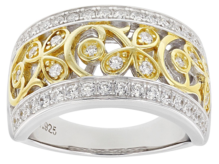 White Cubic Zirconia Rhodium And 14k Yellow Gold Over Silver Ring 