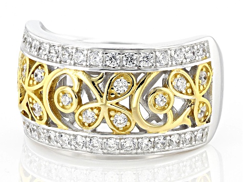 White Cubic Zirconia Rhodium And 14k Yellow Gold Over Silver Ring 0.94ctw
