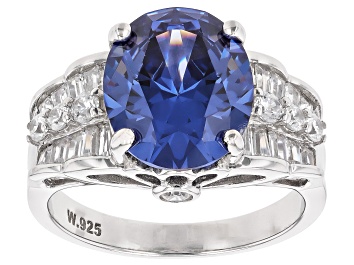 Picture of Blue And White Cubic Zirconia Rhodium Over Silver Ring 7.90ctw