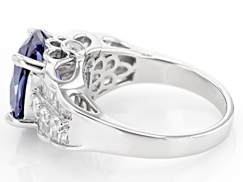 Blue And White Cubic Zirconia Rhodium Over Silver Ring 7.90ctw