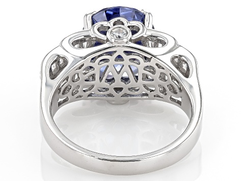 Blue And White Cubic Zirconia Rhodium Over Silver Ring 7.90ctw