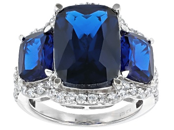 Picture of Blue Lab Created Spinel And White Cubic Zirconia Rhodium Over Silver Ring 15.67ctw