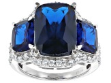 Blue Lab Created Spinel And White Cubic Zirconia Rhodium Over Silver Ring 15.67ctw