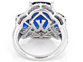 Blue Lab Created Spinel And White Cubic Zirconia Rhodium Over Silver Ring 15.67ctw