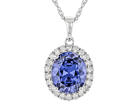 Blue And White Cubic Zirconia Rhodium Over Silver Pendant 7.75ctw